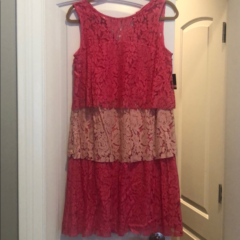 Taylor pink lace tiered dress